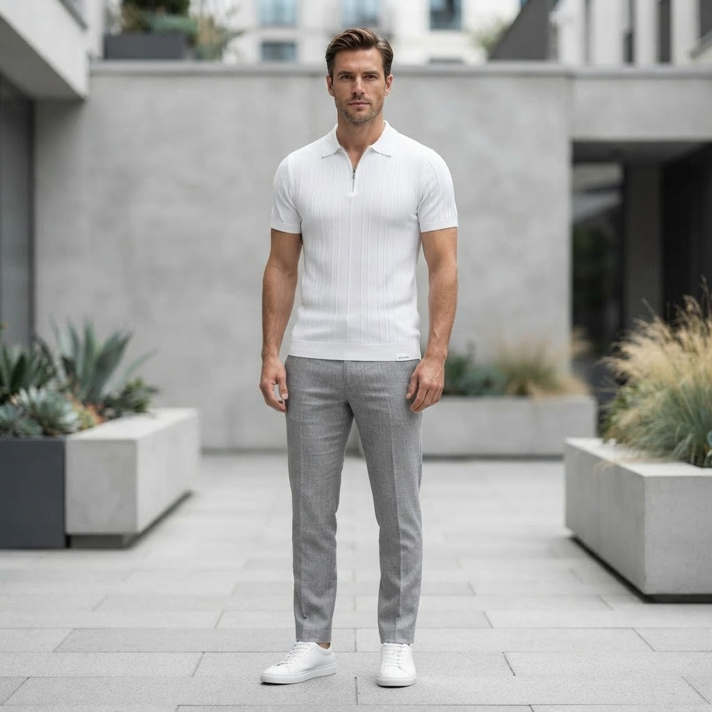 Fabrizio | Men's Slim Fit Zip-Up Polo Shirt