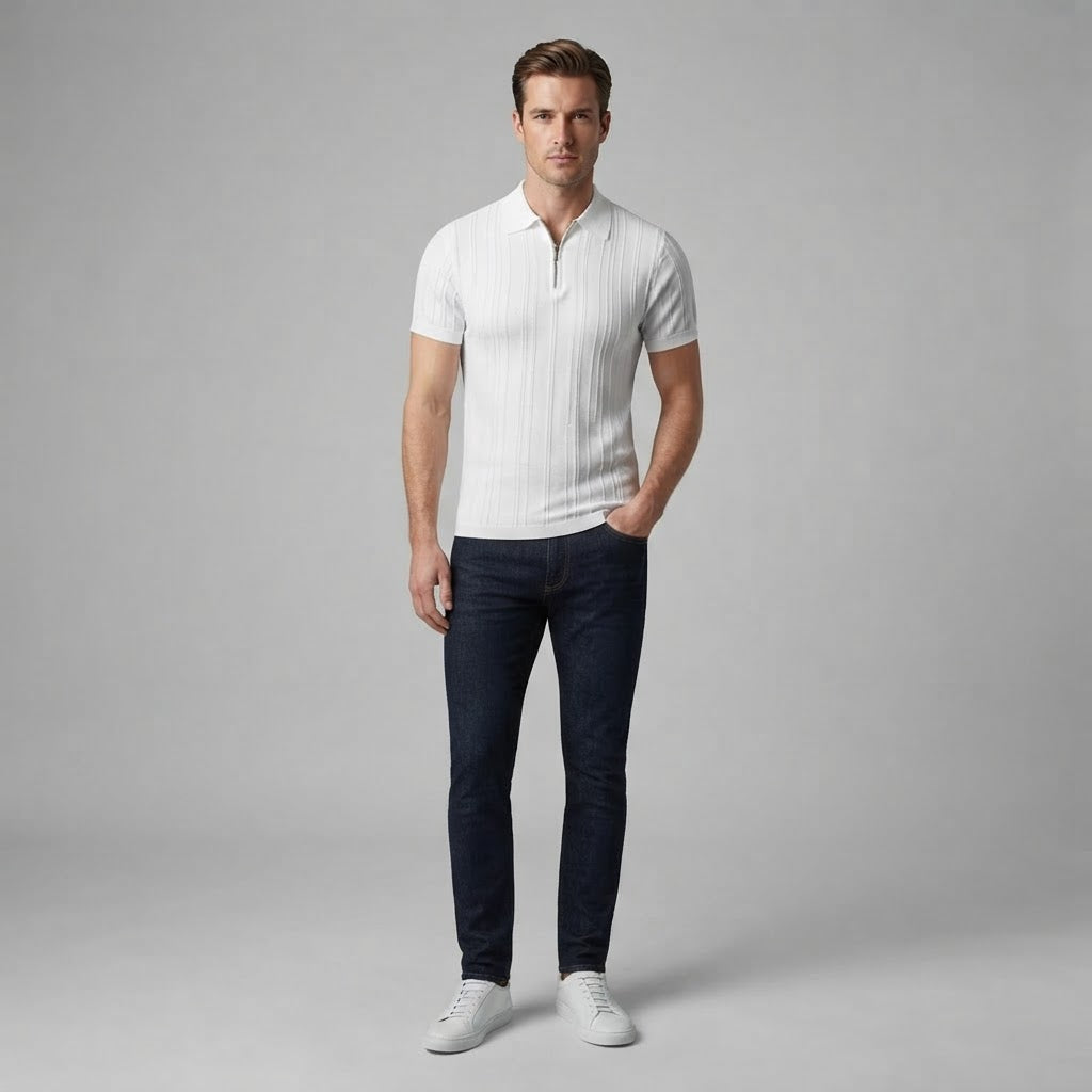 Fabrizio | Men's Slim Fit Zip-Up Polo Shirt