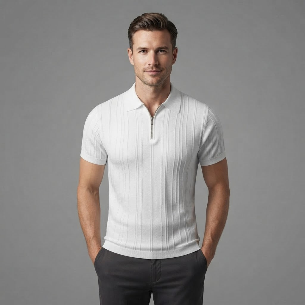 Fabrizio | Men's Slim Fit Zip-Up Polo Shirt